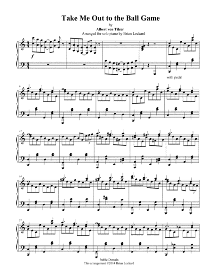 Take Me Out to the Ballgame Advanced Piano Solo Take Me Out to the Ballgame Advanced Piano Solo Piano Solo scores gallery preview page 1