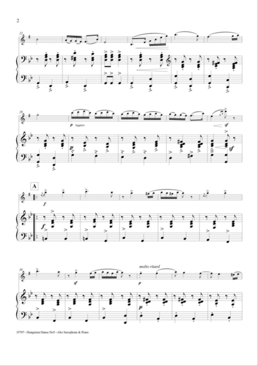 HUNGARIAN DANCE NO5 – ALTO SAXOPHONE & PIANO Alto Saxophone scores gallery preview page 3