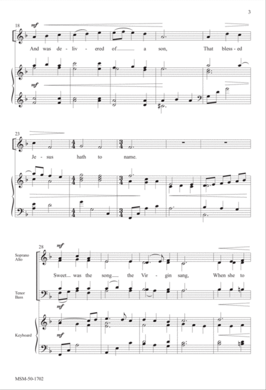 Sweet Was the Song the Virgin Sang 4-Part scores gallery preview page 3