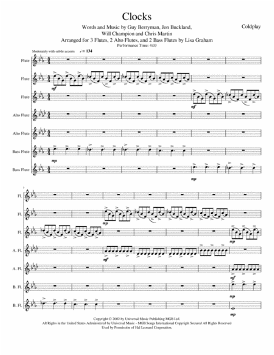 Clocks Woodwind Ensemble scores gallery preview page 1