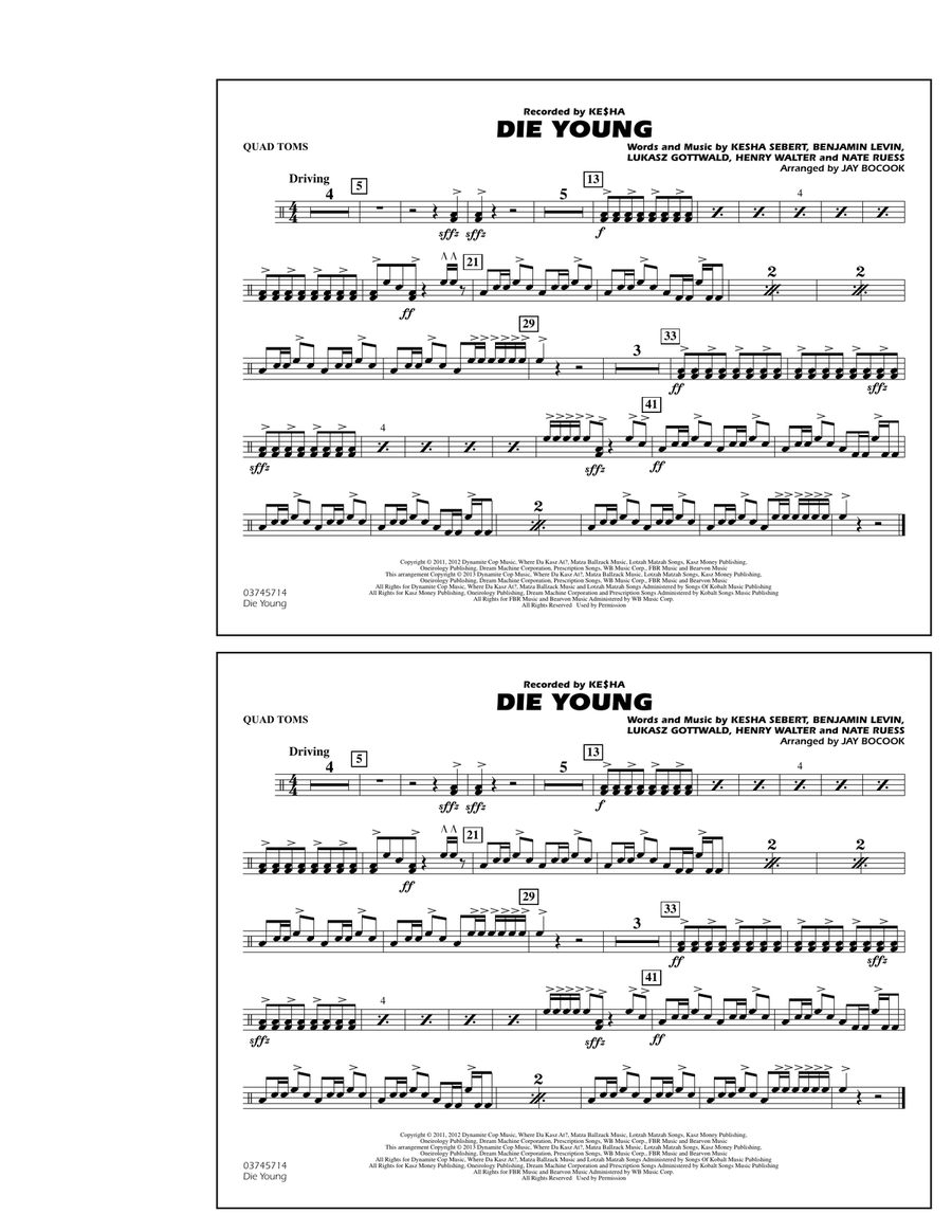 Die Young - Quad Toms Marching Band scores gallery preview page 1