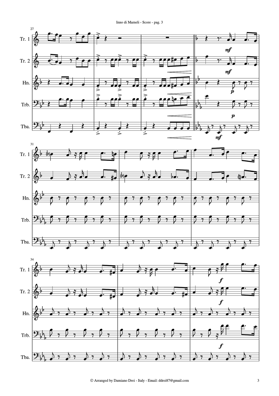 Inno di Mameli (Il Canto degli Italiani, Italy National Anthem) for Brass Quintet Brass Quintet scores gallery preview page 4