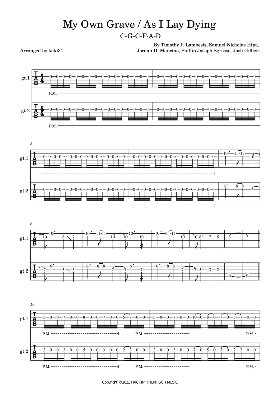 My Own Grave Guitar Tablature scores gallery preview page 1