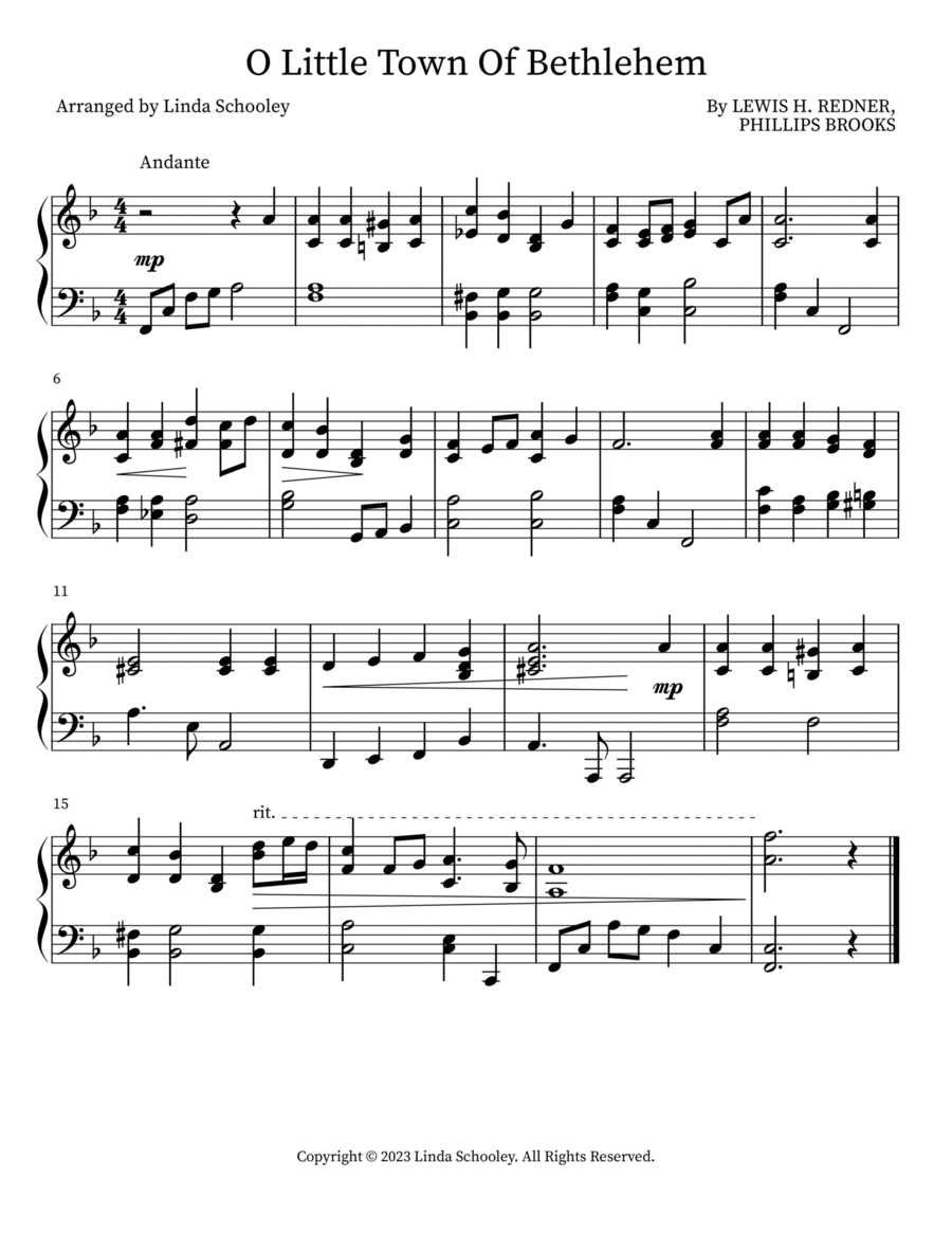 O Little Town Of Bethlehem Piano scores gallery preview page 1
