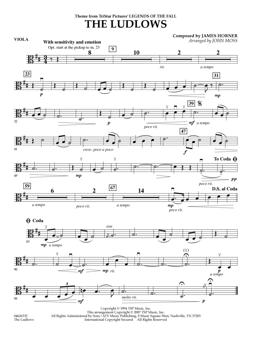 The Ludlows (Theme from Legends of the Fall) - Viola Viola scores gallery preview page 1