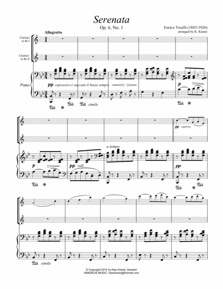 Serenata Rimpianto Op. 6 for clarinet in Bb duo and piano image number null