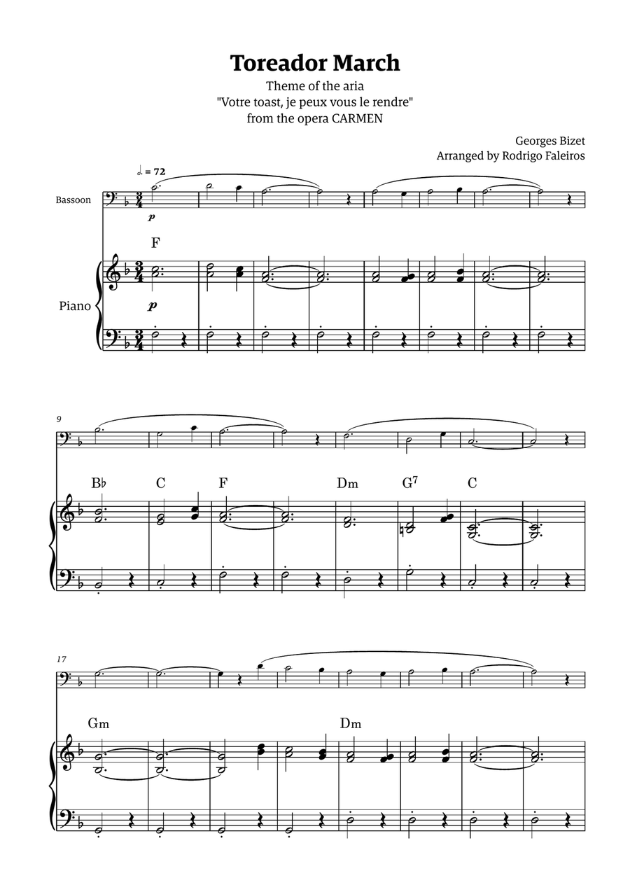 Toreador March (from the opera Carmen) - easy version Chamber Music scores gallery preview page 1
