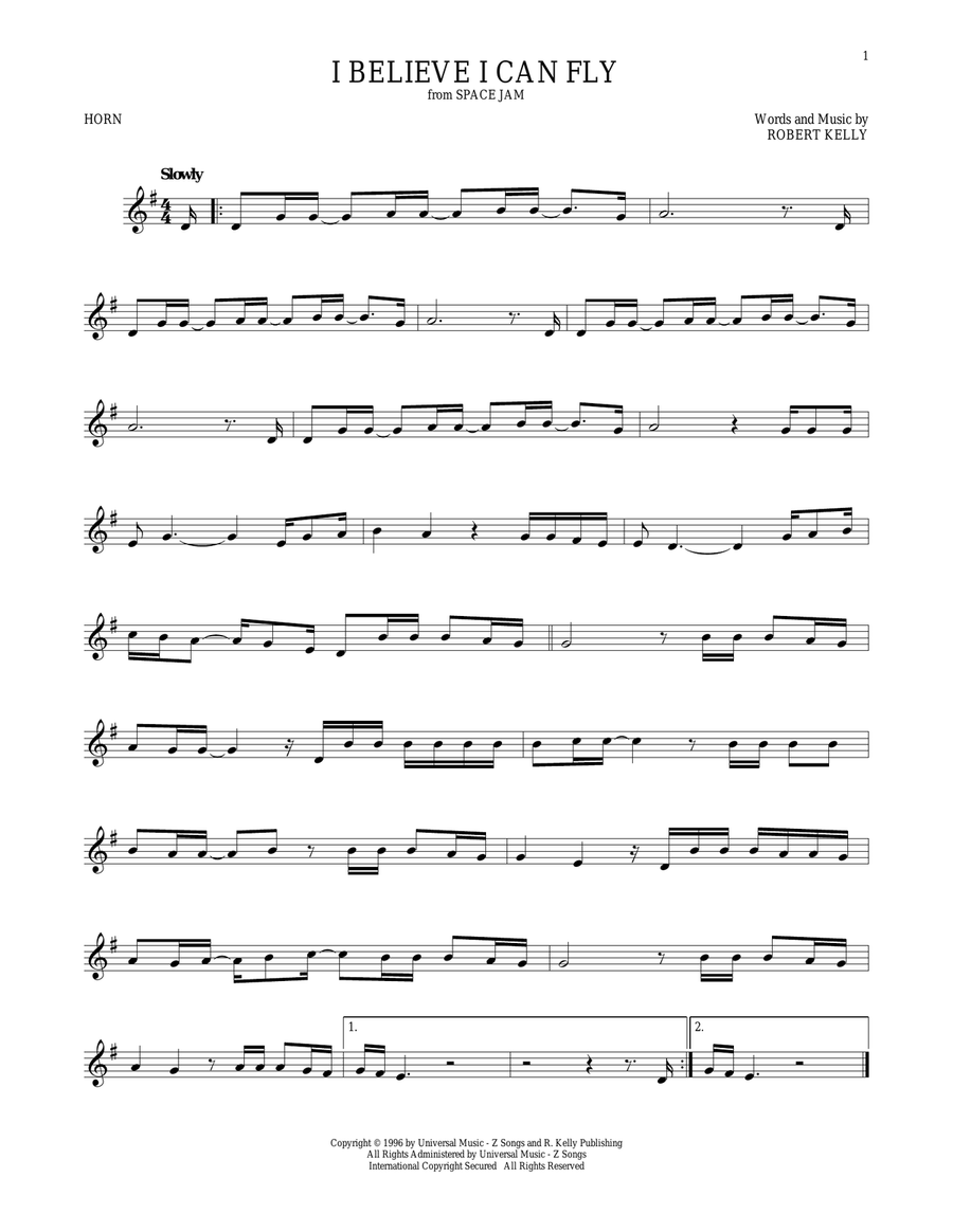 I Believe I Can Fly Horn Solo scores gallery preview page 1