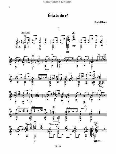 Éclats de Ré by Daniel Boyer Classical Guitar - Sheet Music