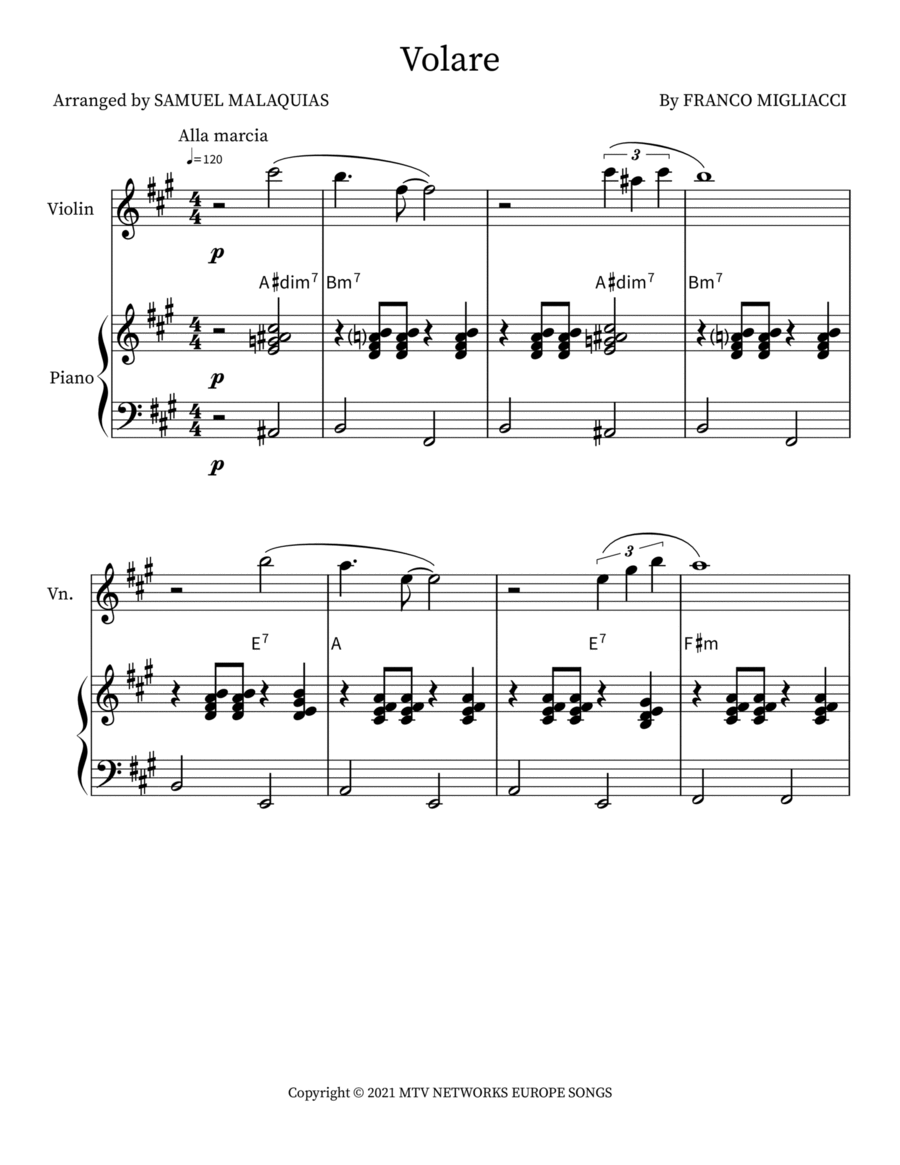 Volare Violin Solo scores gallery preview page 1