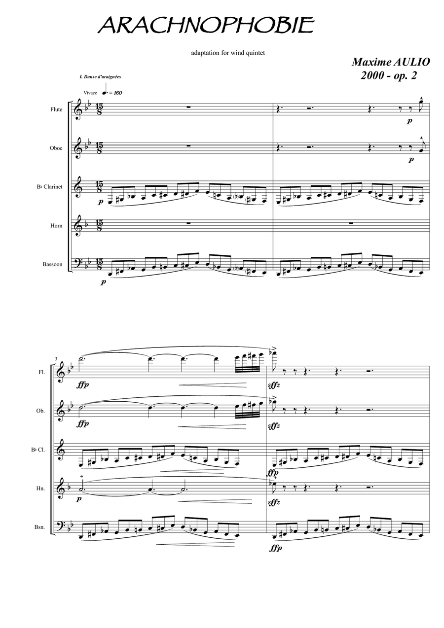 Arachnophobia, for wind quintet - score Woodwind Quintet scores gallery preview page 1