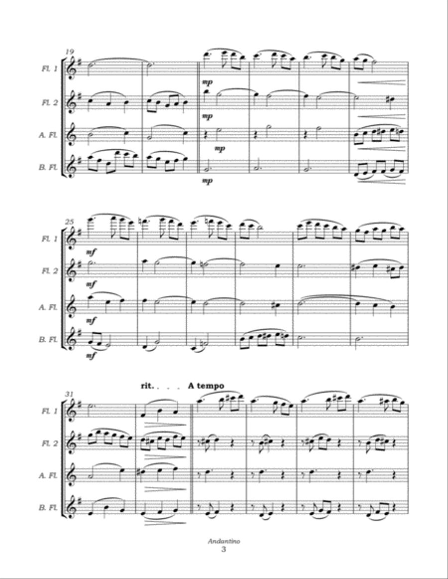 Andantino from Pieces posthumes for Flute Quartet (2C, A, B) Flute Quartet scores gallery preview page 6