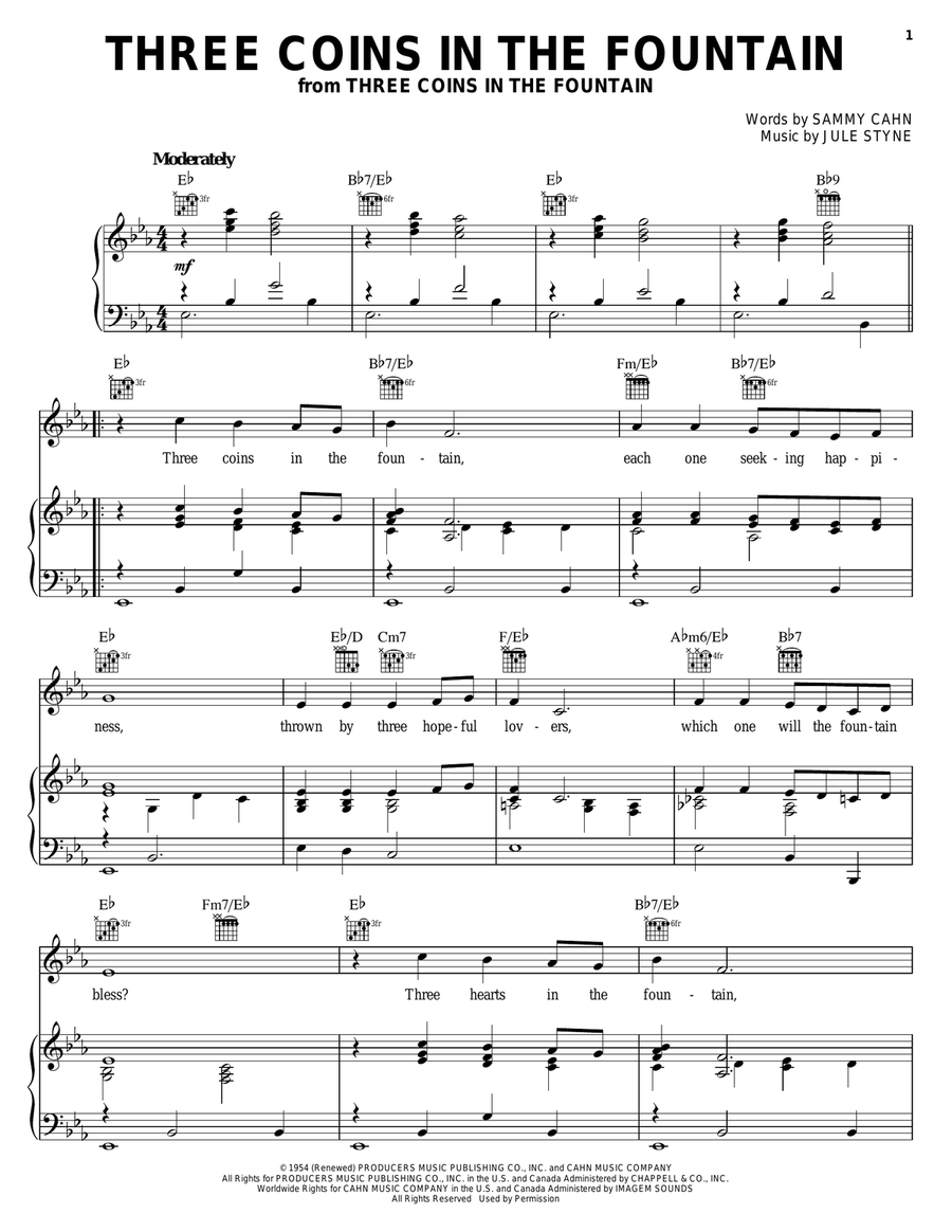 Three Coins In The Fountain Guitar scores gallery preview page 1