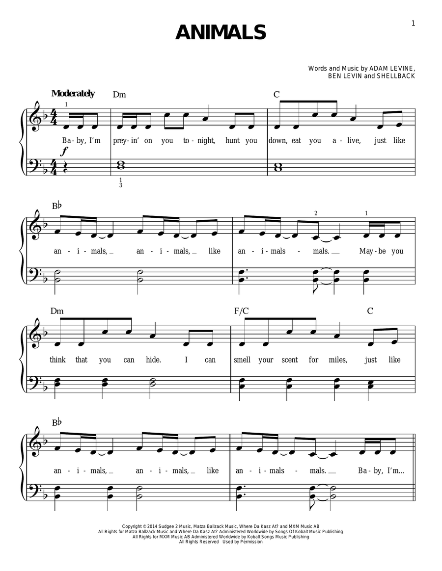 Animals Easy Piano scores gallery preview page 1