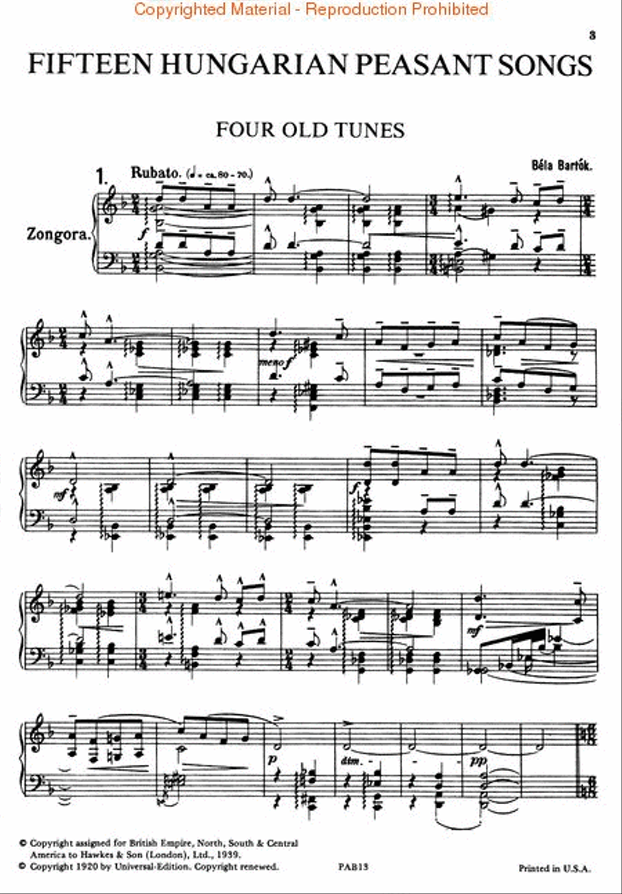 15 Hungarian Peasant Songs Piano Solo scores gallery preview page 2