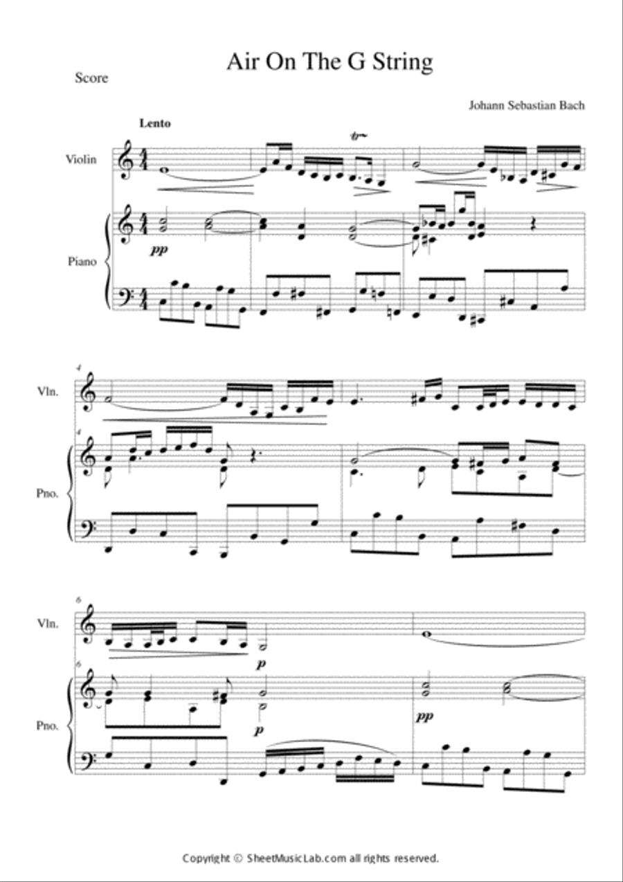 Air On The G String C Major Violin Solo scores gallery preview page 1