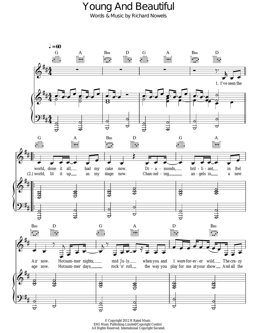 Young And Beautiful Acoustic Guitar scores gallery preview page 1