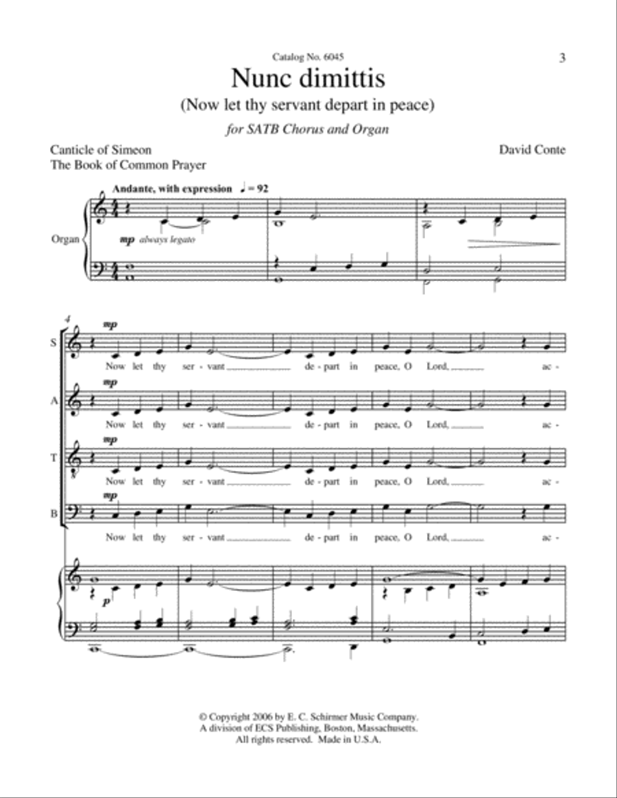 Nunc Dimittis (Now Let Thy Servant Depart in Peace) 4-Part scores gallery preview page 3