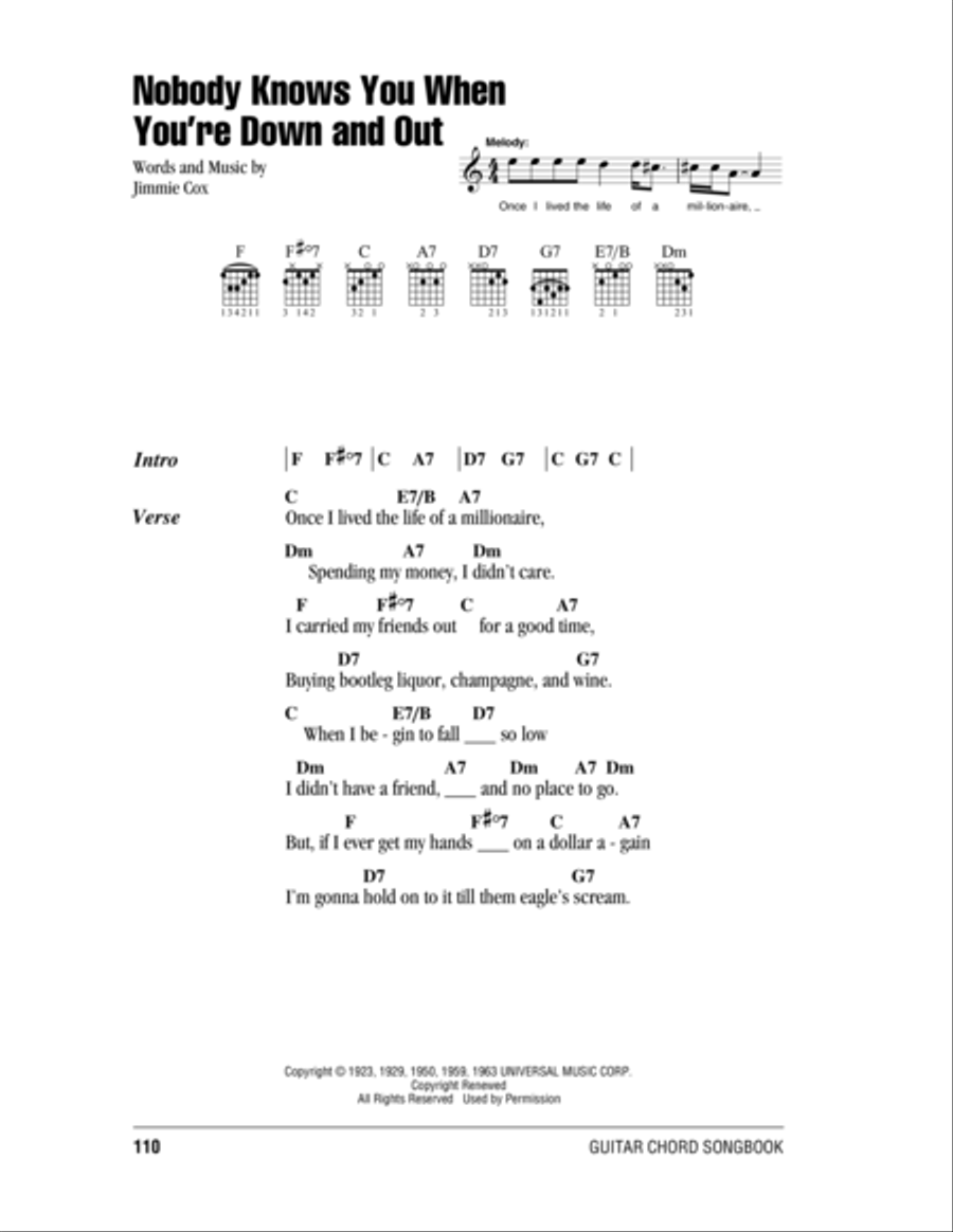 Nobody Knows You When You're Down And Out Acoustic Guitar scores gallery preview page 1
