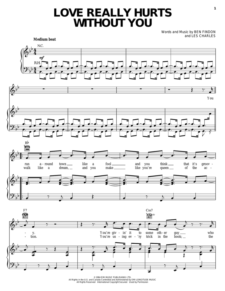 Love Really Hurts Without You Piano, Vocal, Guitar scores gallery preview page 1