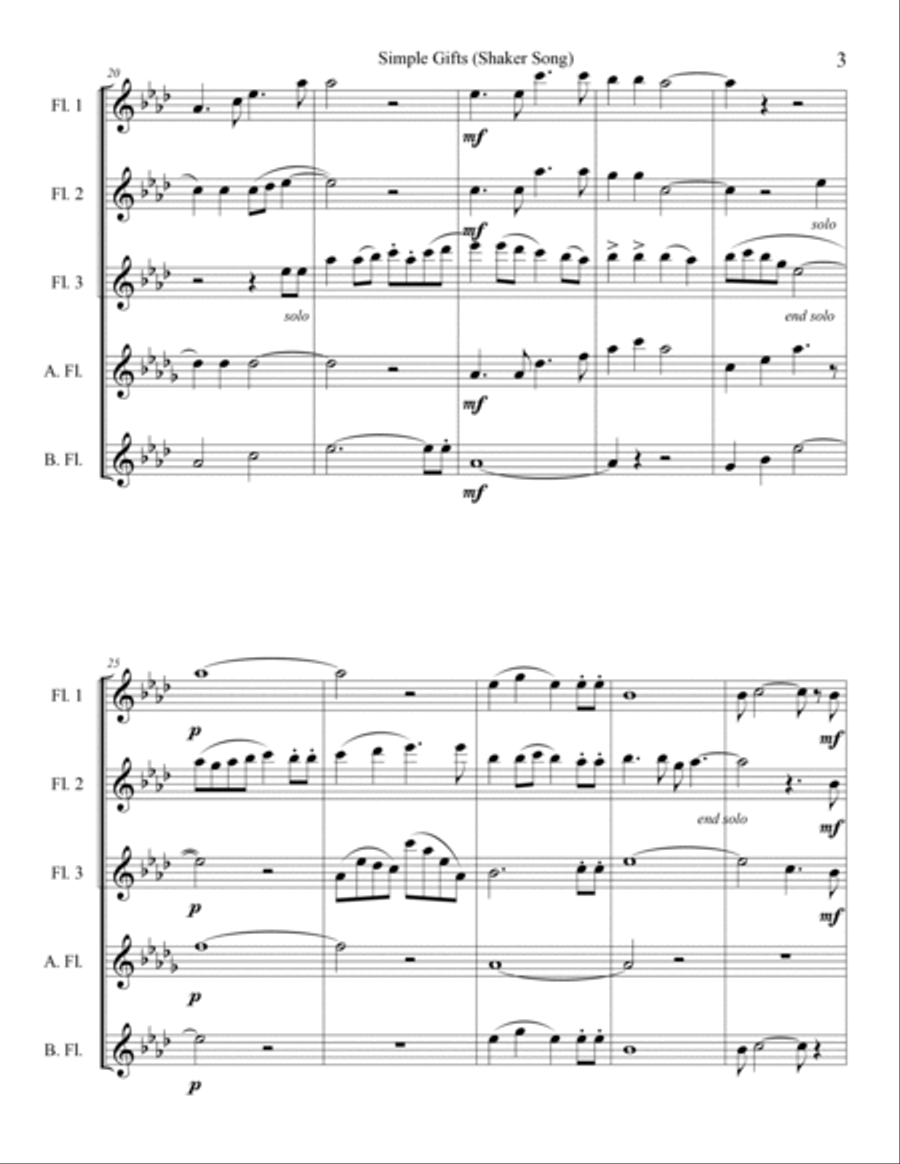 Simple Gifts for flute choir Flute Choir scores gallery preview page 4