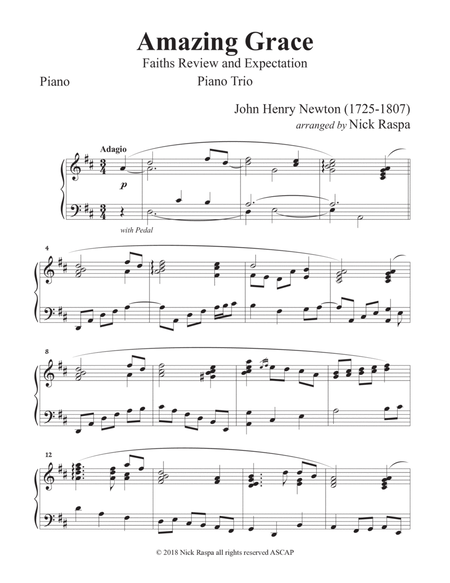 Amazing Grace (Piano Trio - Violin, Cello & Piano) Piano part image number null