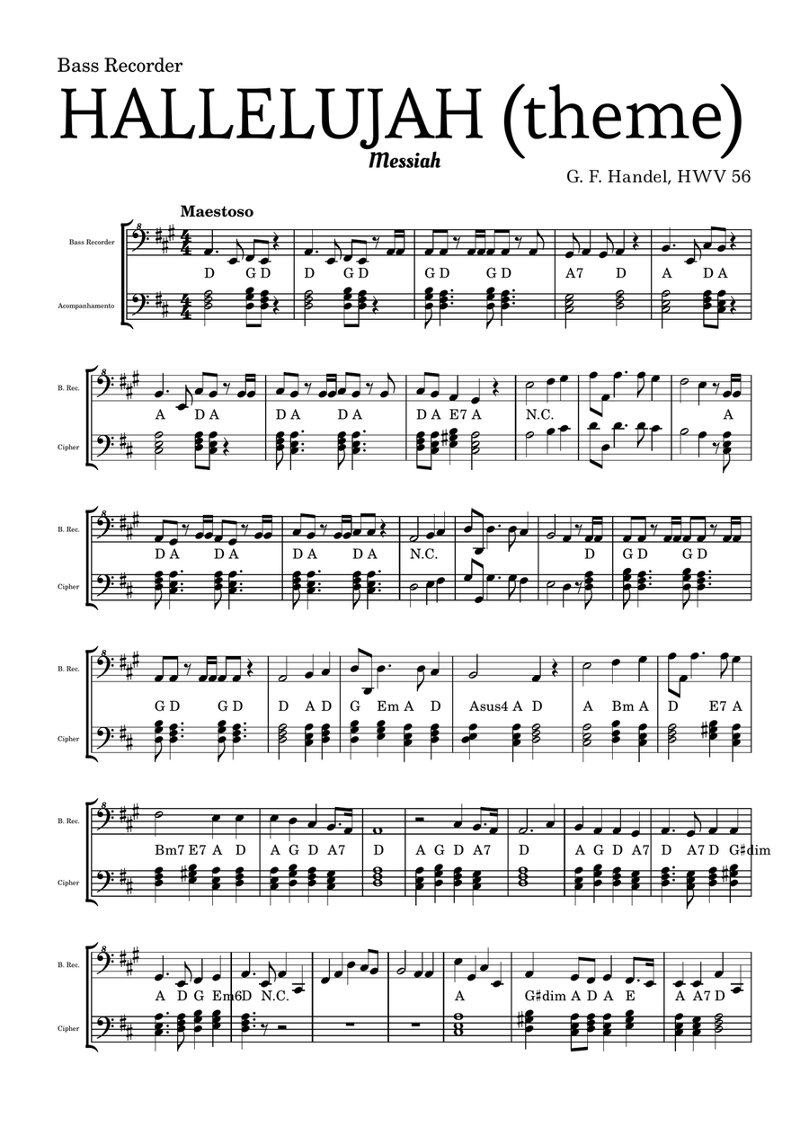 Aleluia (HALLELUJAH), of the Messiah - for Bass Recorder and accompaniment Piano, Vocal scores gallery preview page 2