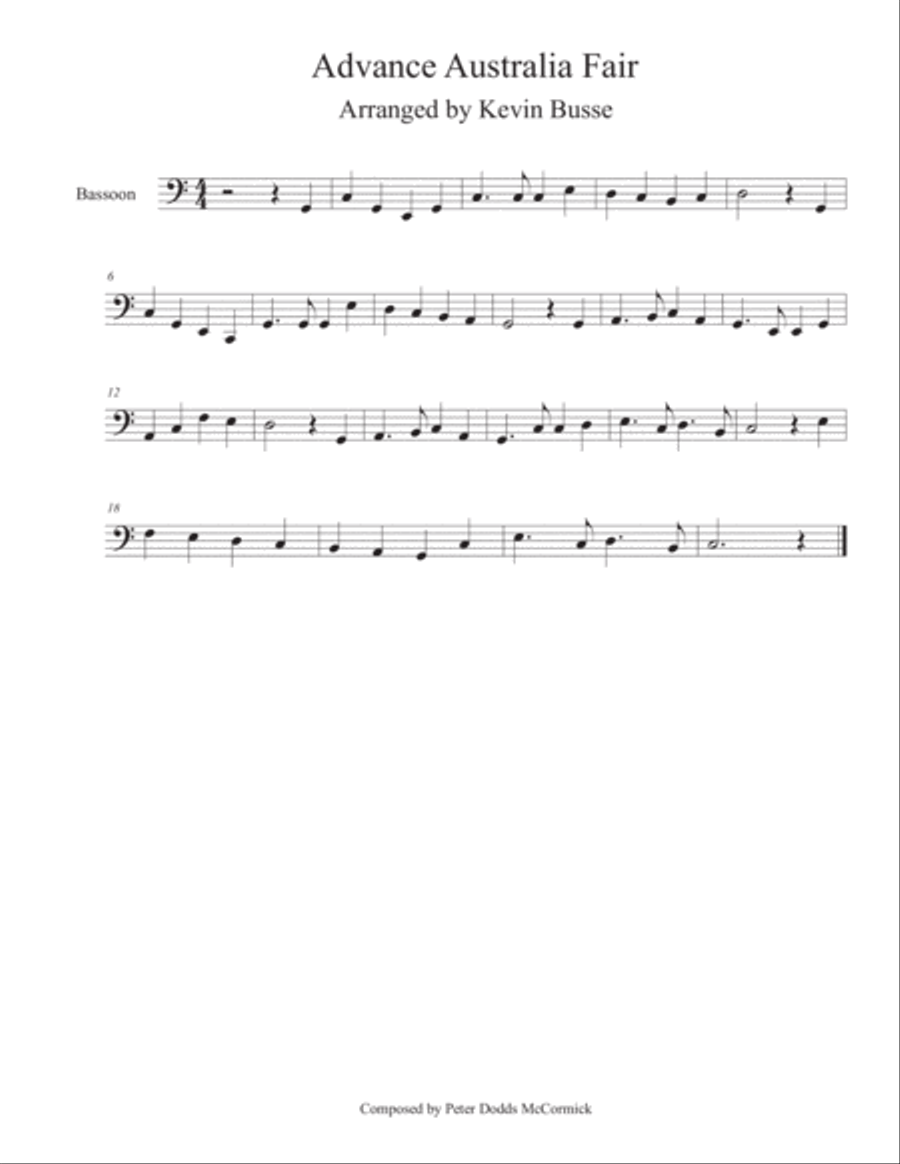 Advance Australia Fair - Bassoon Bassoon Solo scores gallery preview page 1