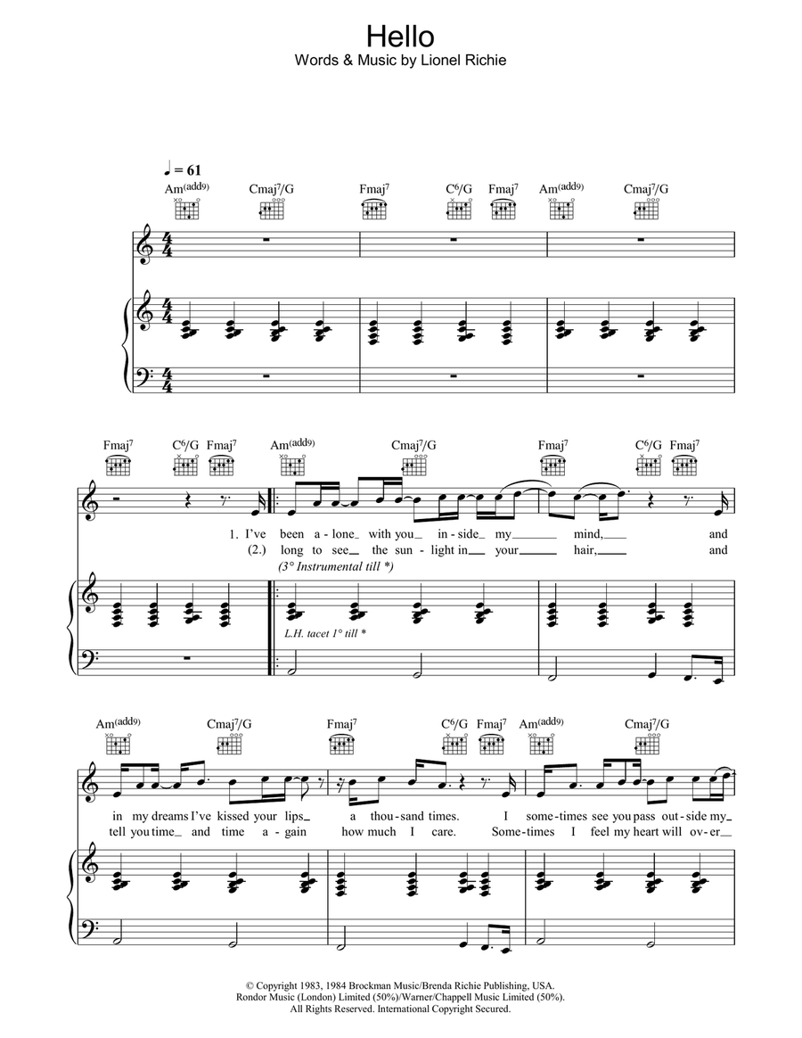 Hello Piano, Vocal, Guitar scores gallery preview page 1