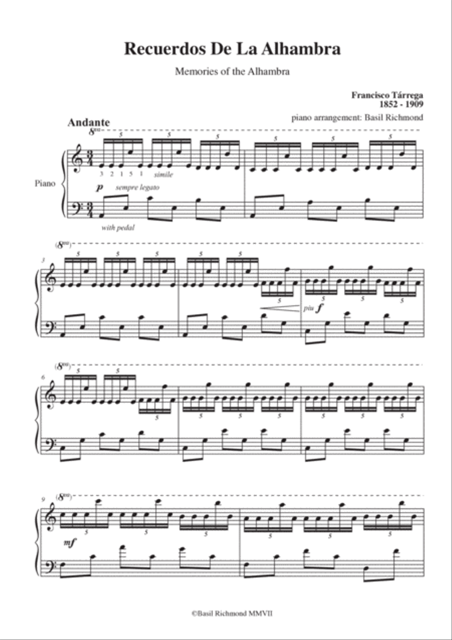 Recuerdos de la Alhambra Piano Solo scores gallery preview page 2