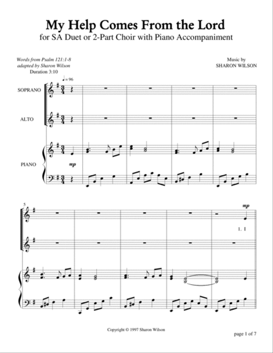 My Help Comes From the Lord ~ Psalm 121 (for SA Duet with Piano Accompaniment) SA scores gallery preview page 3