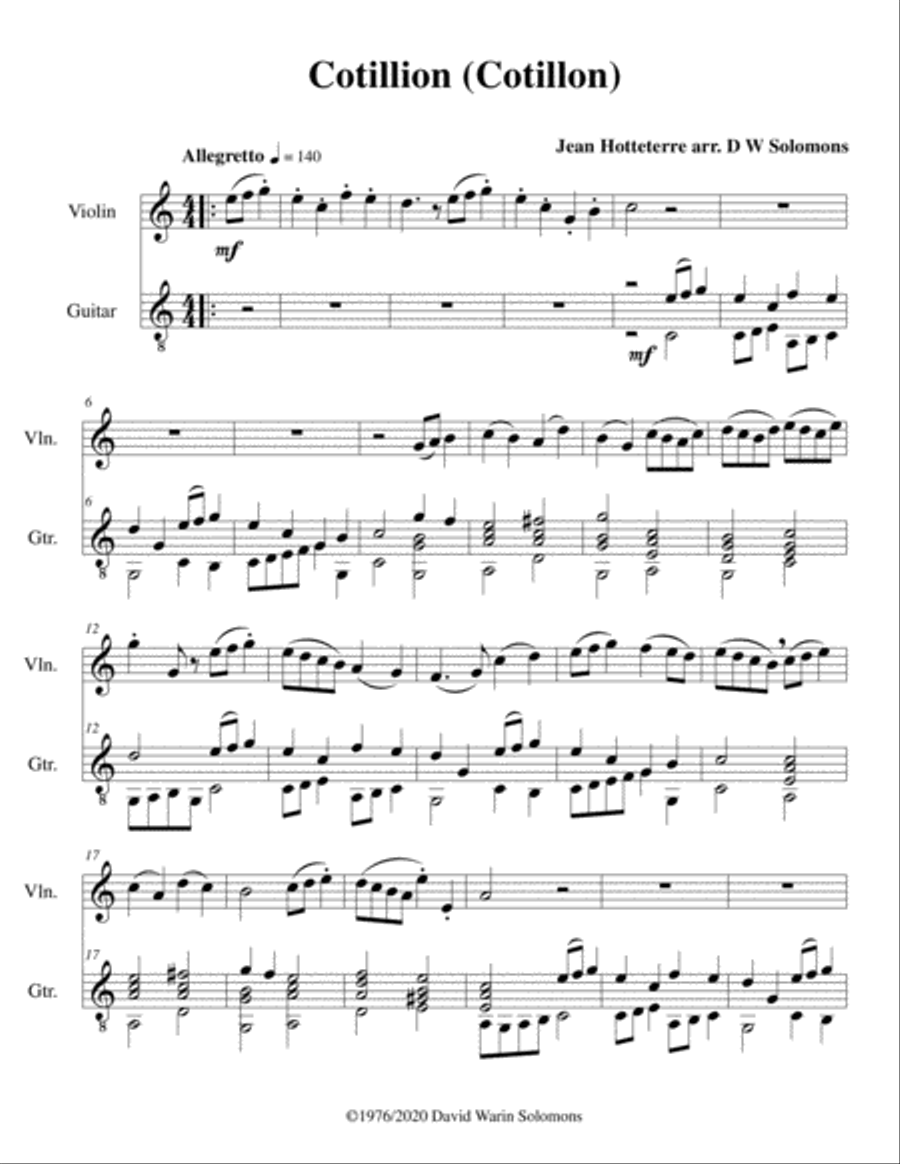 Cotillion (Cotillon) for violin and guitar String Duet scores gallery preview page 1