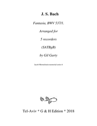 Book cover for Fantasia, BWV 537/1 (Arrangement for 5 recorders)