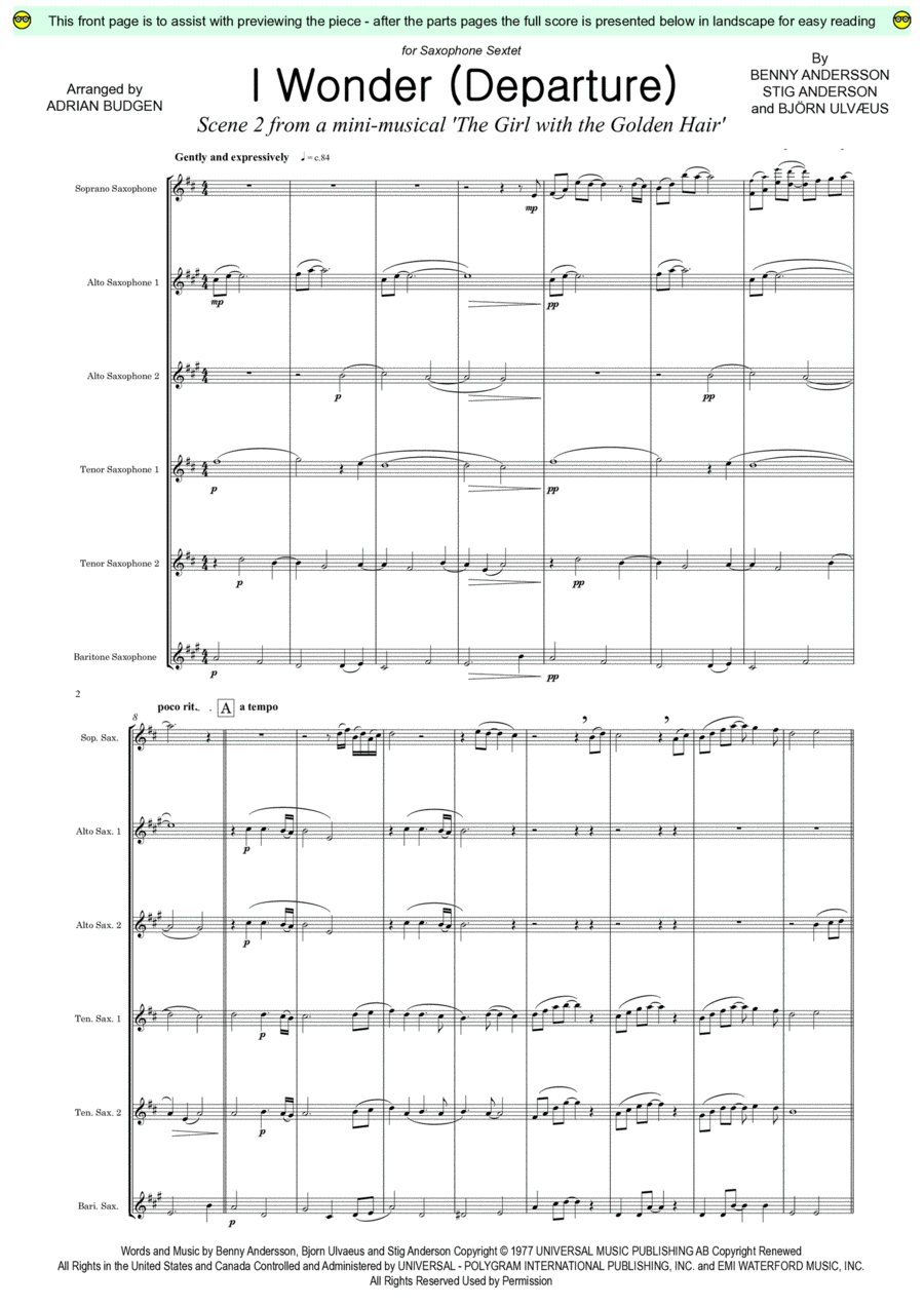 I Wonder Woodwind Ensemble scores gallery preview page 1