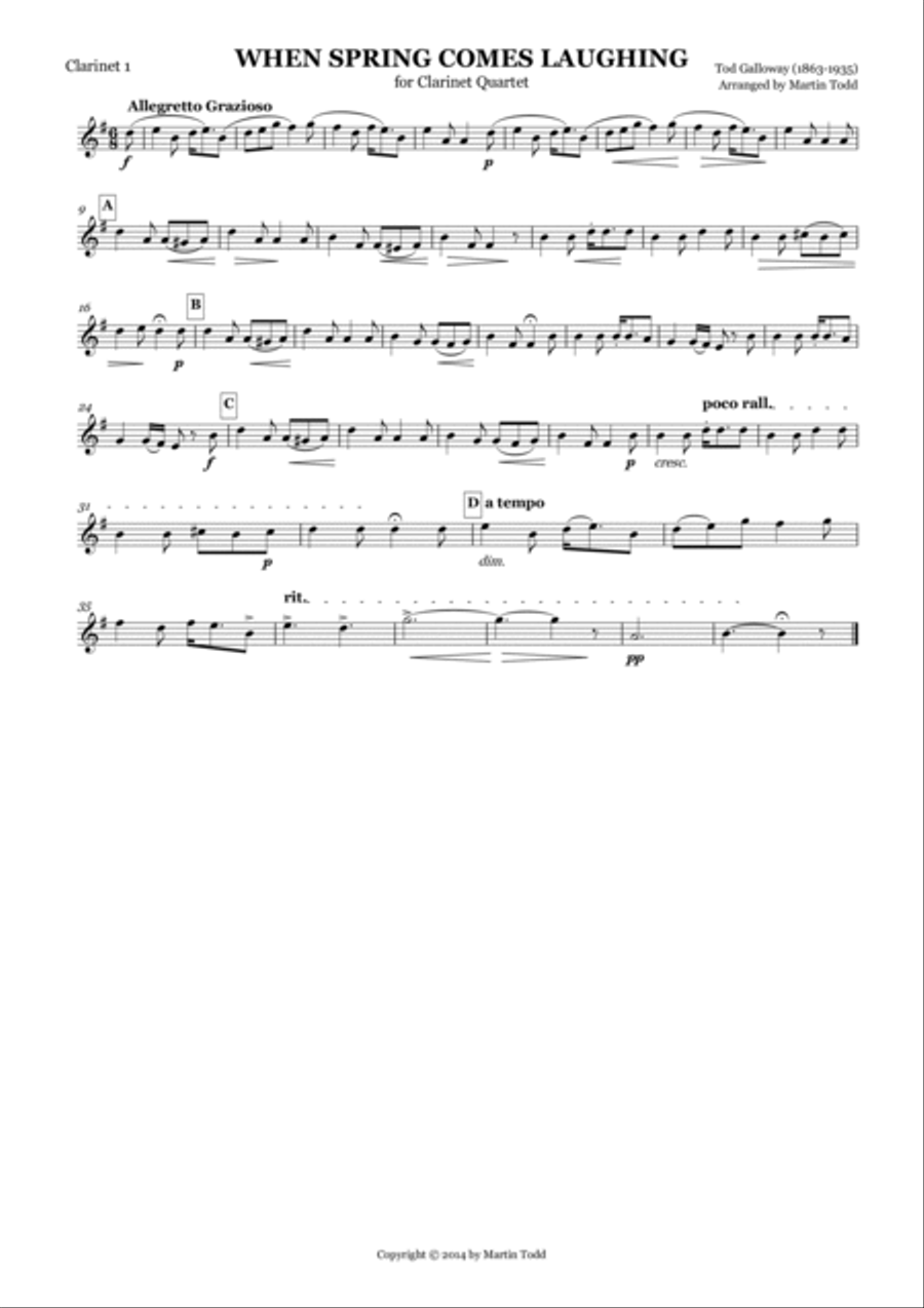 When Spring Comes Calling for Clarinet Quartet Clarinet Quartet scores gallery preview page 3