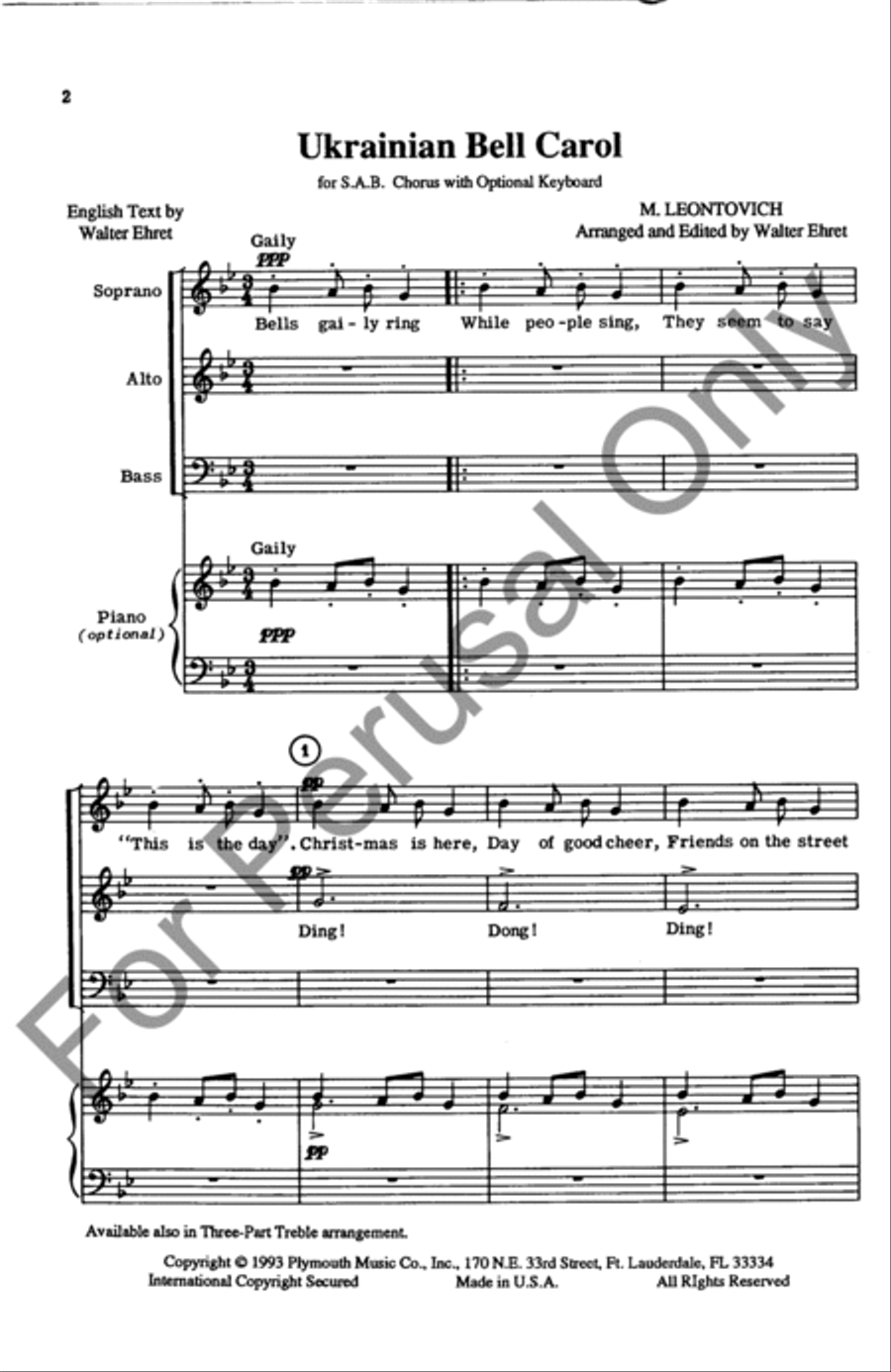 Ukranian Bell Carol Ukranian Bell Carol 3-Part scores gallery preview page 2