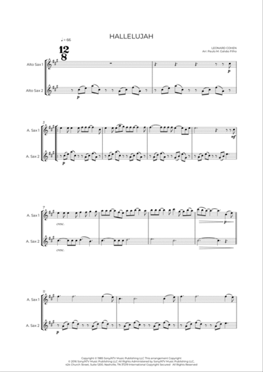 Hallelujah Woodwind Duet scores gallery preview page 2