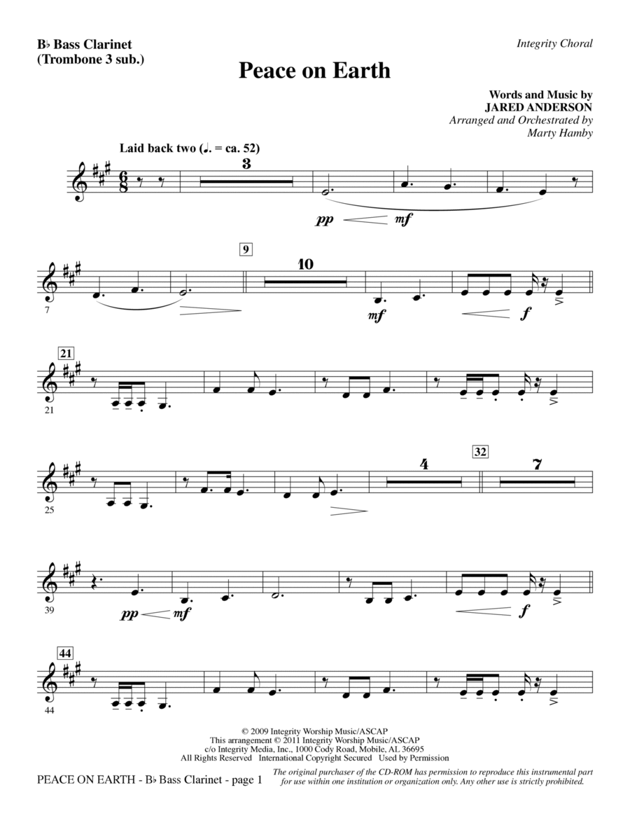 Peace On Earth - Bass Clarinet (sub. tbn. 3) Choir scores gallery preview page 1
