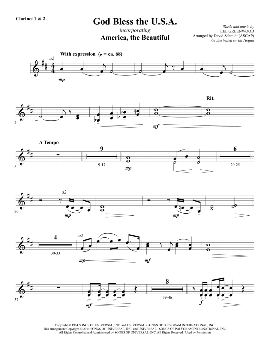 God Bless The U.S.A. - Bb Clarinet 1 & 2 Choir scores gallery preview page 1