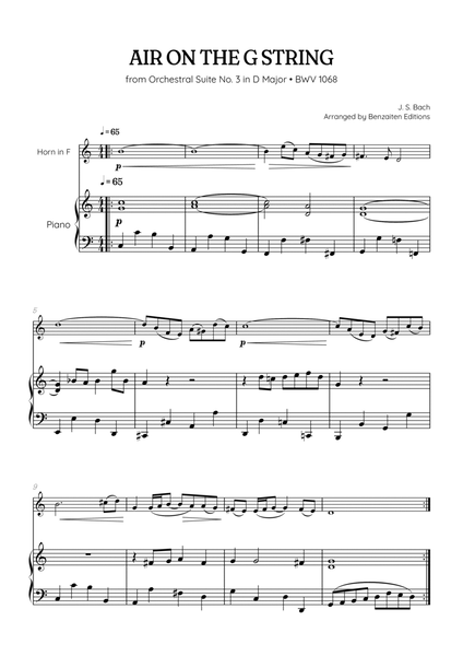 JS Bach • Air on the G String from Suite No. 3 BWV 1068 | french horn & piano sheet music image number null