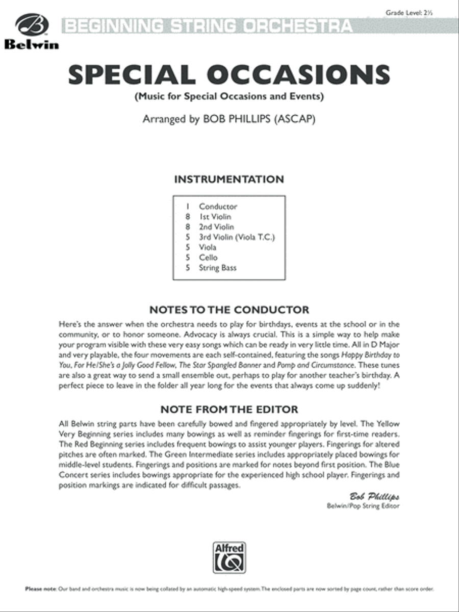 Special Occasions (Music for Special Occasions and Events): Score String Orchestra scores gallery preview page 1