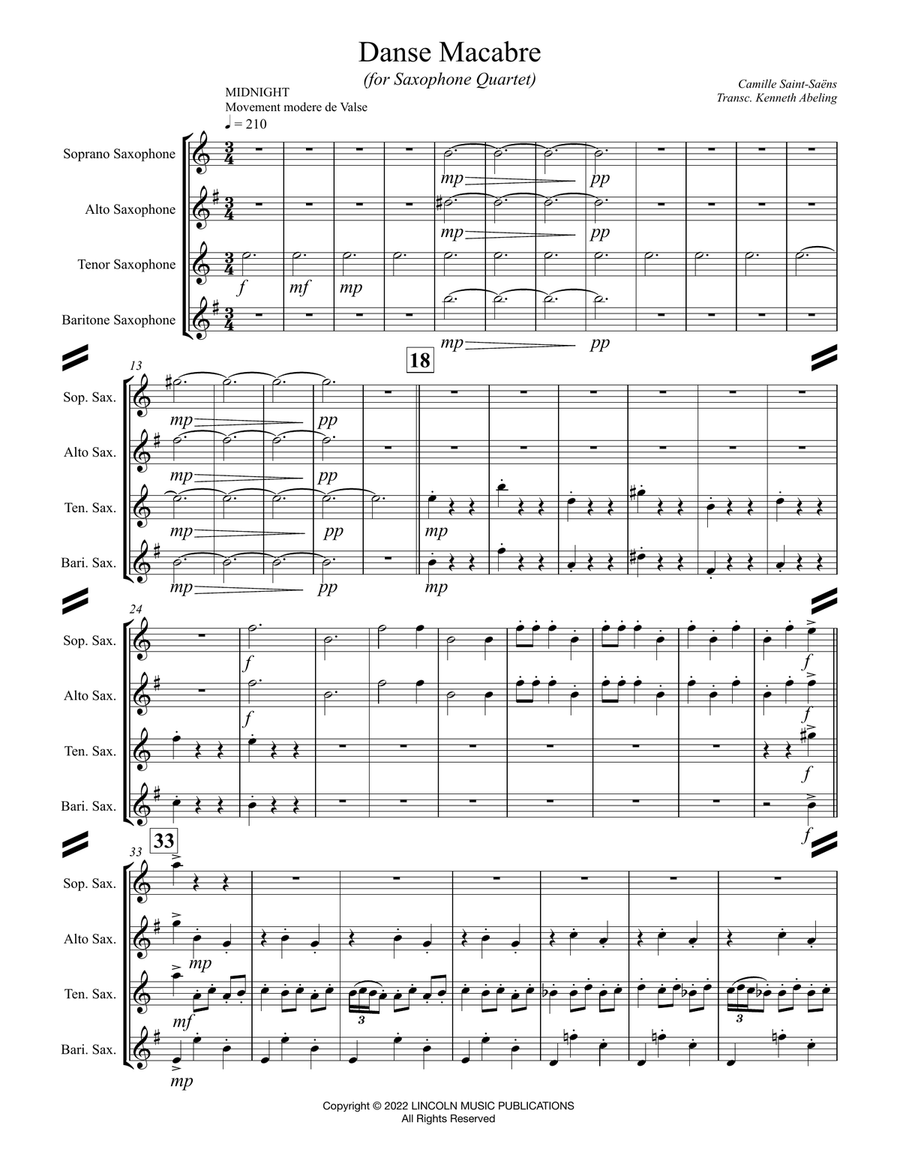 Danse Macabre (for Saxophone Quartet SATB) Saxophone Quartet scores gallery preview page 2