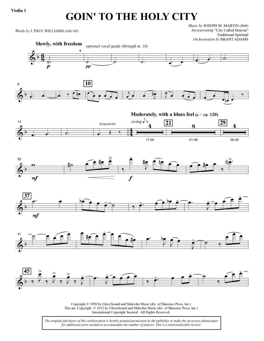 Goin To The Holy City - Violin 1 Choir scores gallery preview page 1
