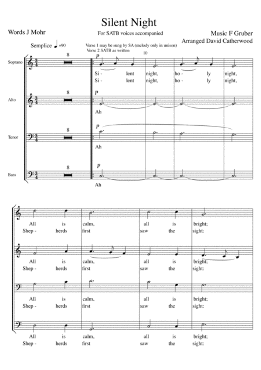 Silent Night for SATB Choir with Piano accompaniment and optional String Quartet/Orchestra and Perc. 4-Part scores gallery preview page 4