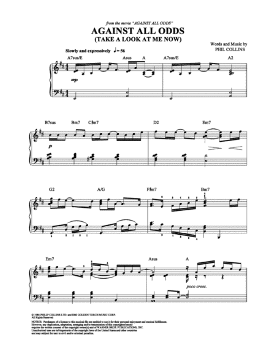 Against All Odds Piano Solo scores gallery preview page 1