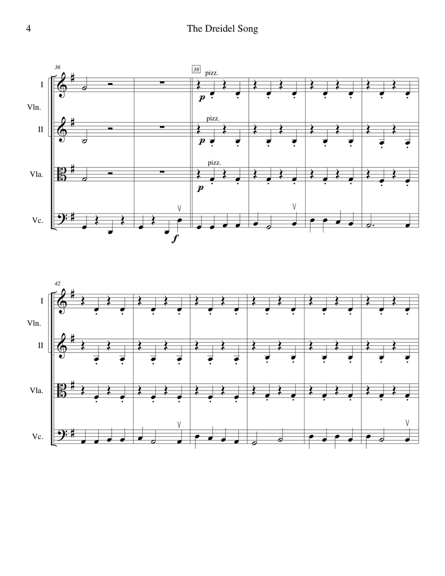 The Dreidel Song (I Have a Little Dreidel) - for string quartet String Quartet scores gallery preview page 4