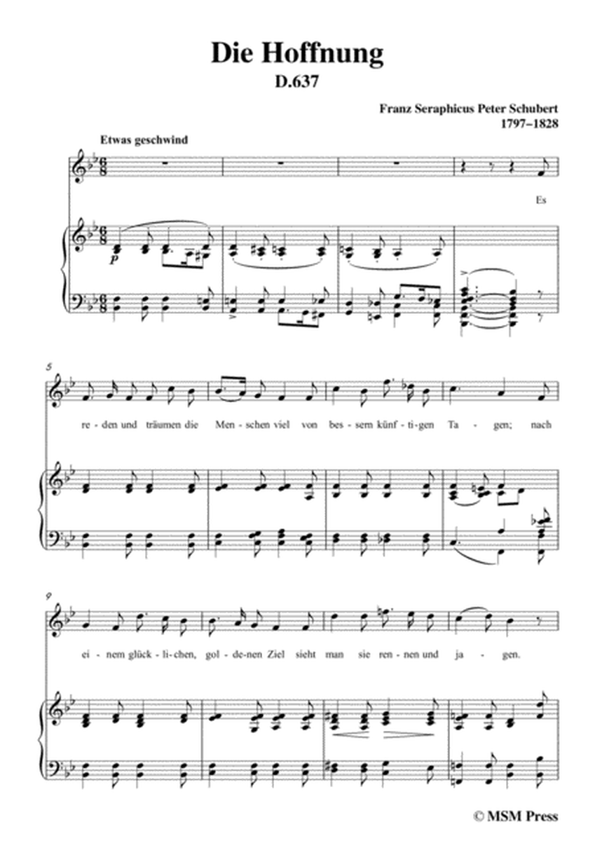 Schubert-Hoffnung(Die Hoffnung),in B flat Major,Op.87 No.2,for Voice and Piano image number null