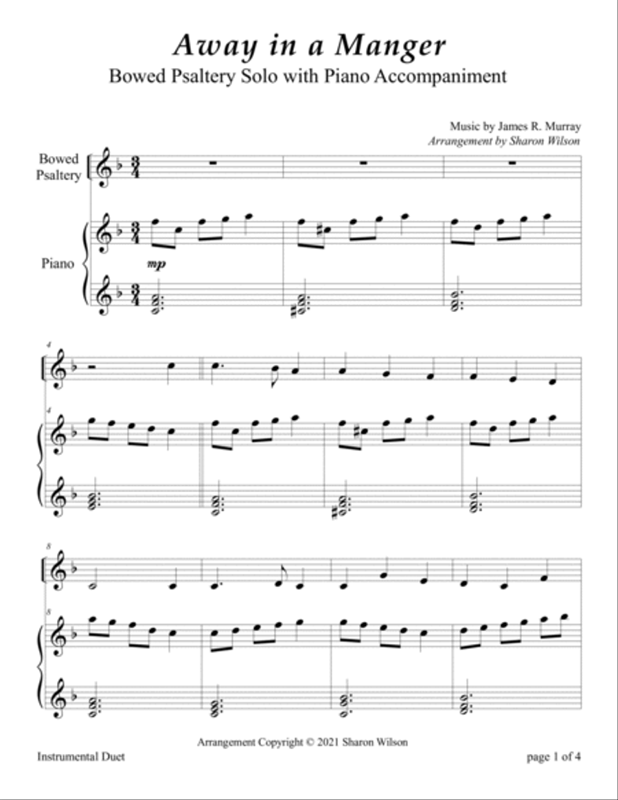 Away in a Manger (Easy Bowed Psaltery Solo with Piano Accompaniment) Zither scores gallery preview page 3