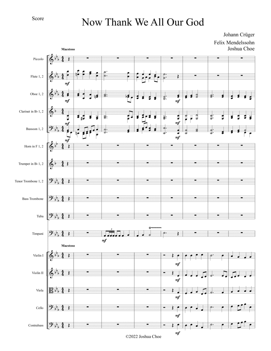 Now Thank We All Our God Full Orchestra scores gallery preview page 1