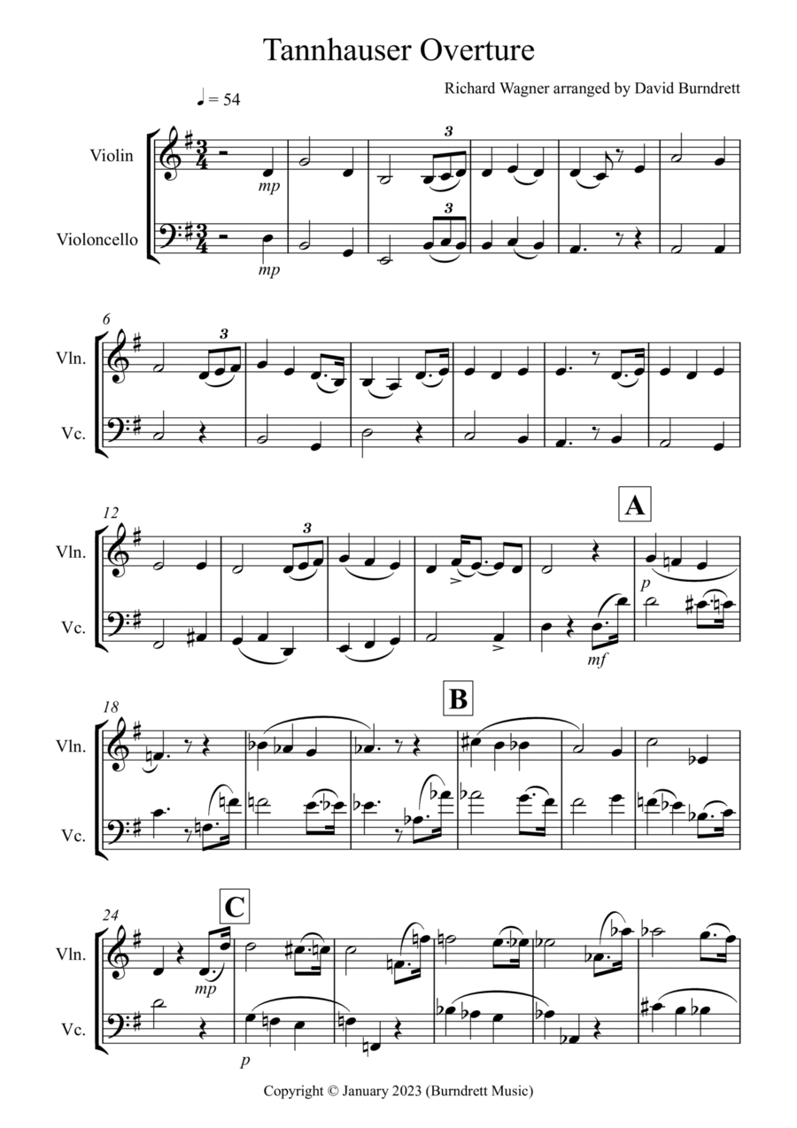 Tannhäuser Overture for Violin and Cello Duet String Duet scores gallery preview page 1